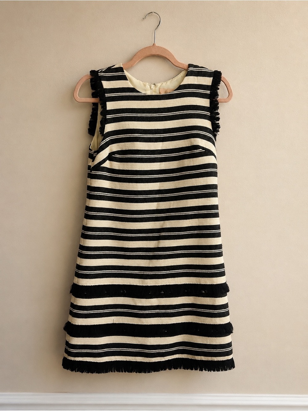 Hutch Black and Cream Striped Sleeveless Shift Dress
